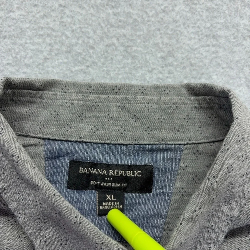 Banana Republic Shirt Mens XL Gray Button Down‎ Soft Wash Slim Fit Preppy